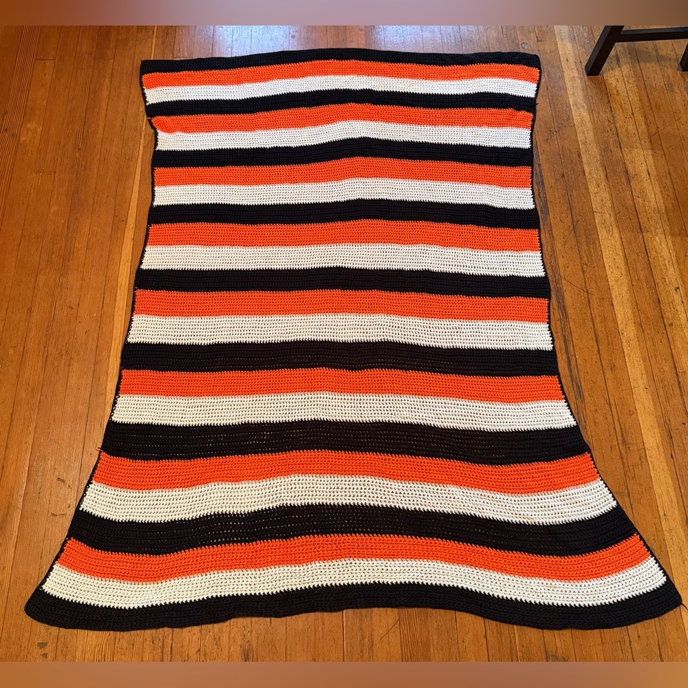 Handmade Large Crochet Blanket 🧡🤍🖤 - Picture 3 of 3